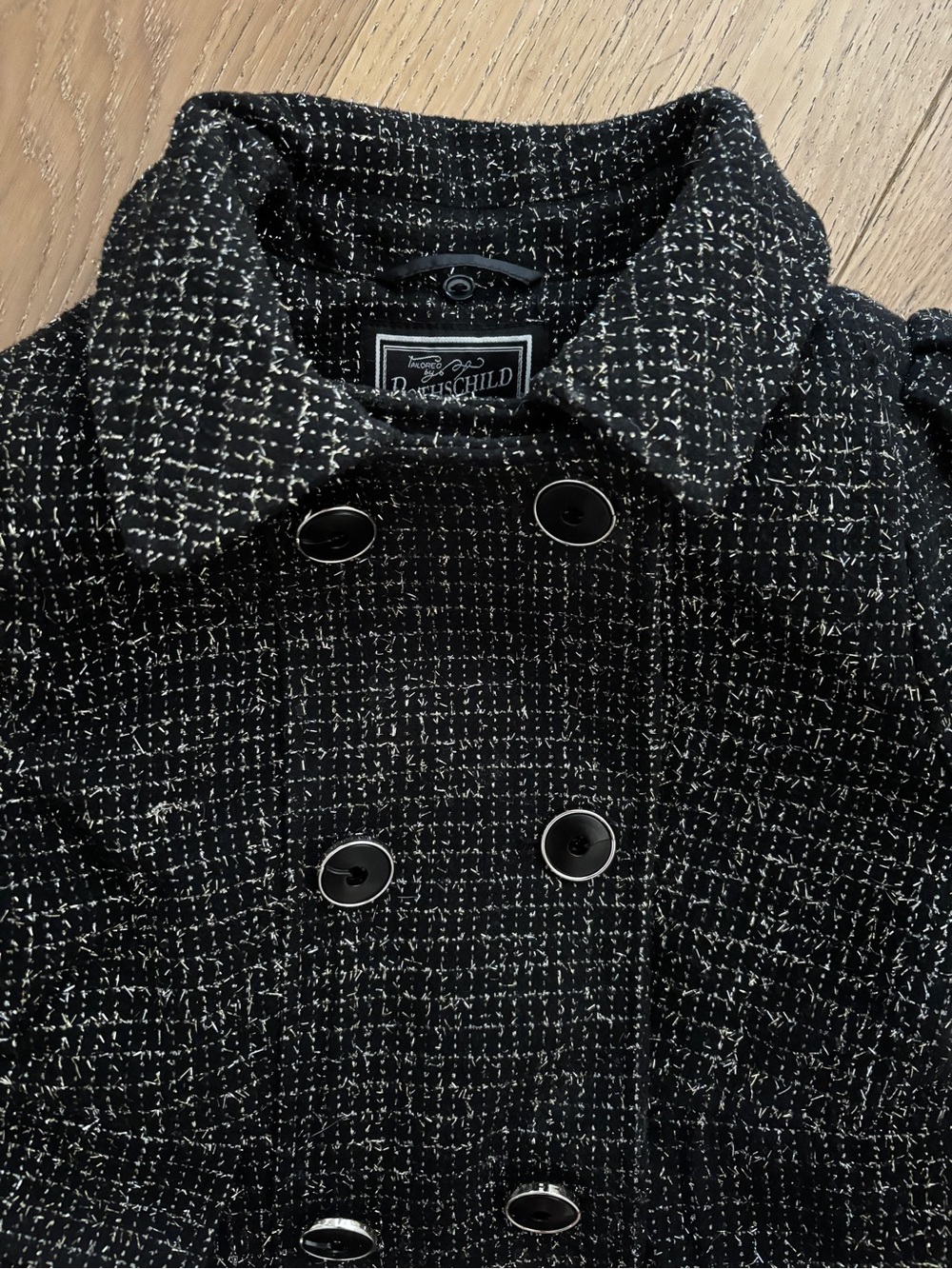 Rothschild Girls dress coat 
Black & White Tweed Double-Breasted
